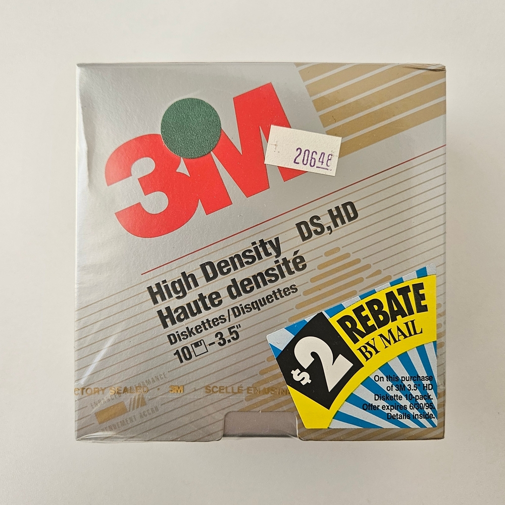 Vtg 1994 3M High Density DS HD 3.5" Diskettes 10 Pack Factory Sealed USA